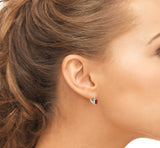 925 Sterling Silver Emerald Cut Created Red Ruby Earrings