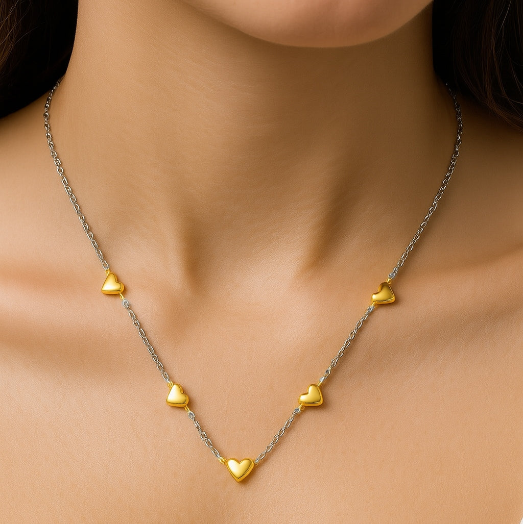 Waterproof Dainty Two-Tone Heart Necklace