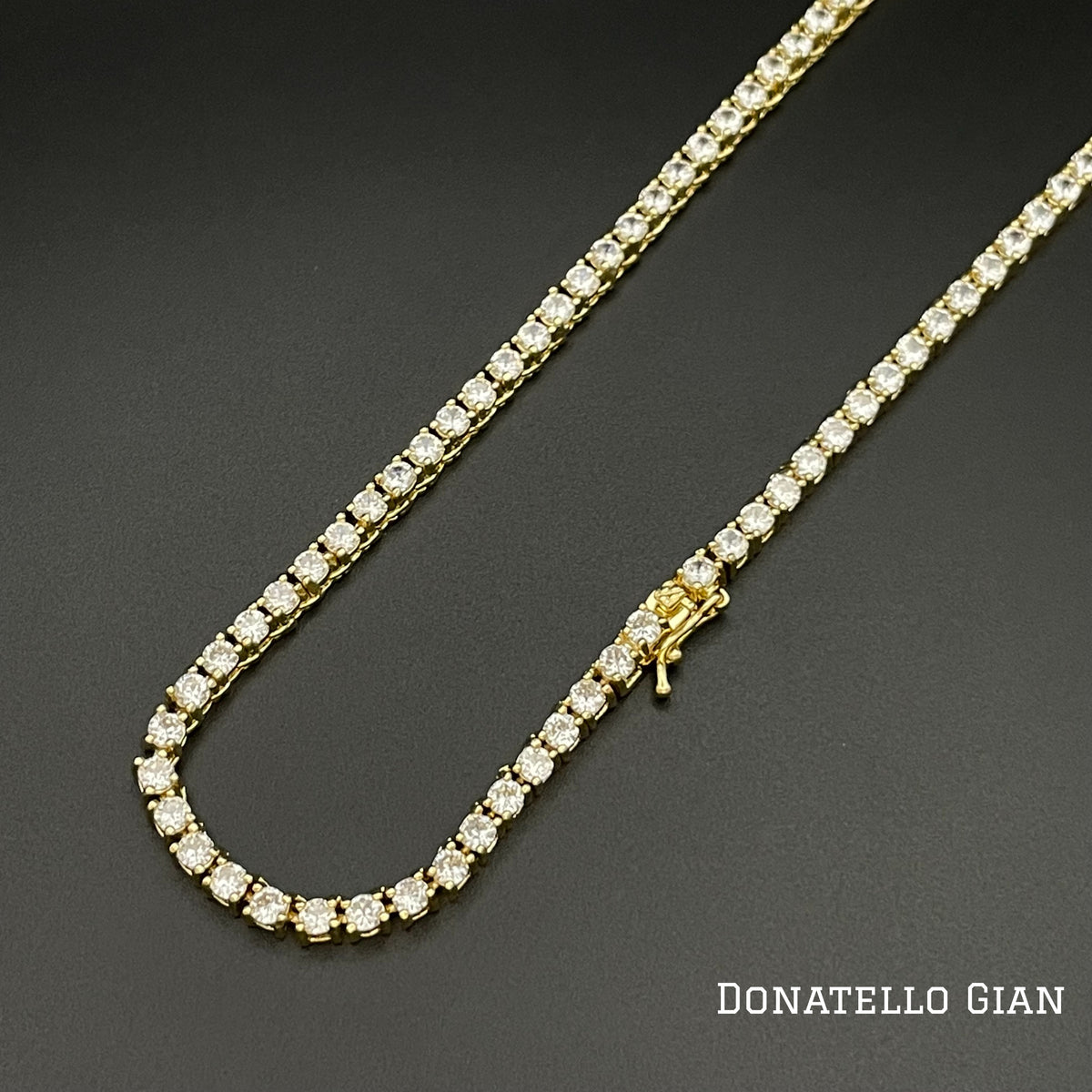 14K Yellow Gold Plated Round Tennis Necklace 3MM, 16 Inch, Crystal