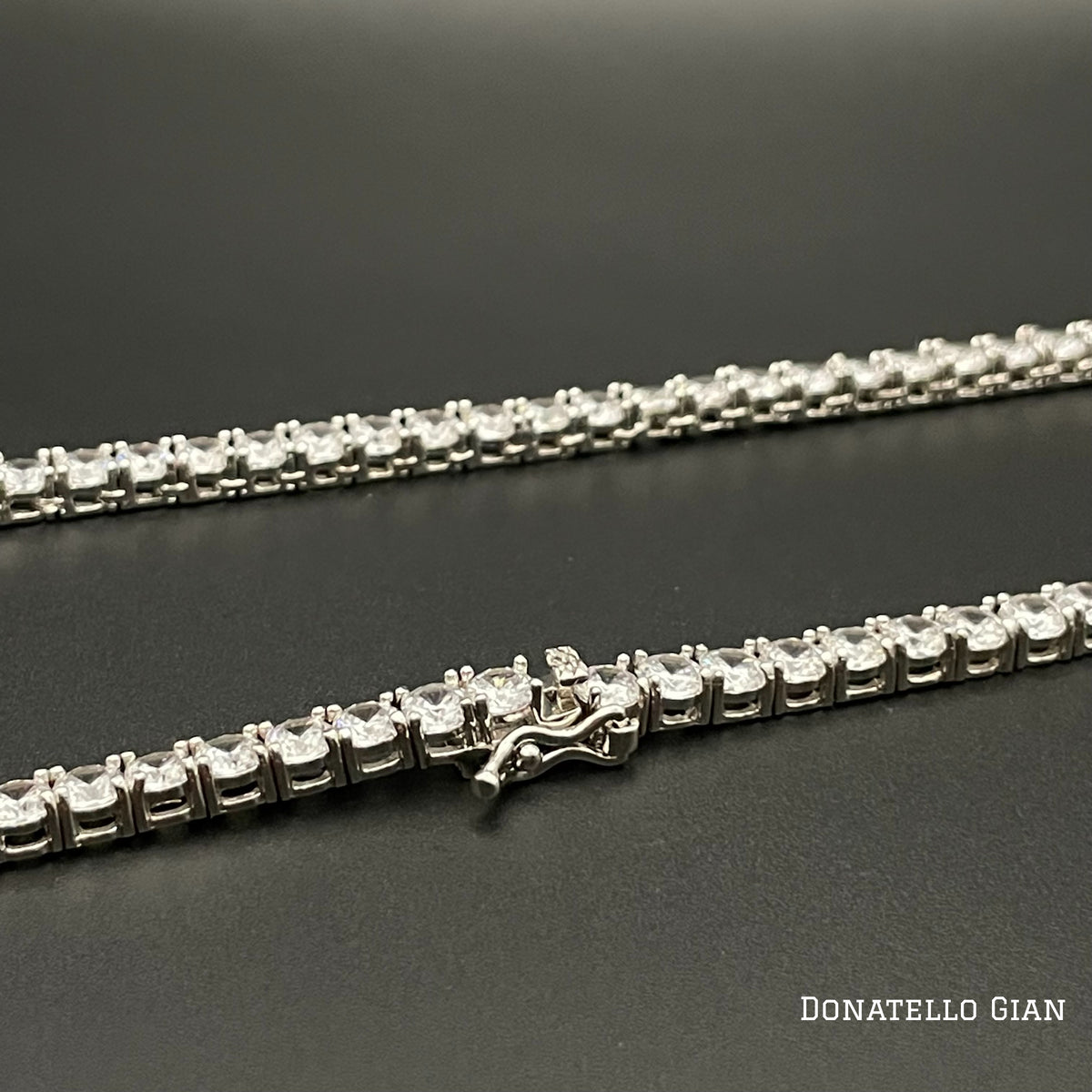 14K White Gold Plated Round Tennis Necklace 3MM, 16 Inch, Crystal Tenn Donatello Gian