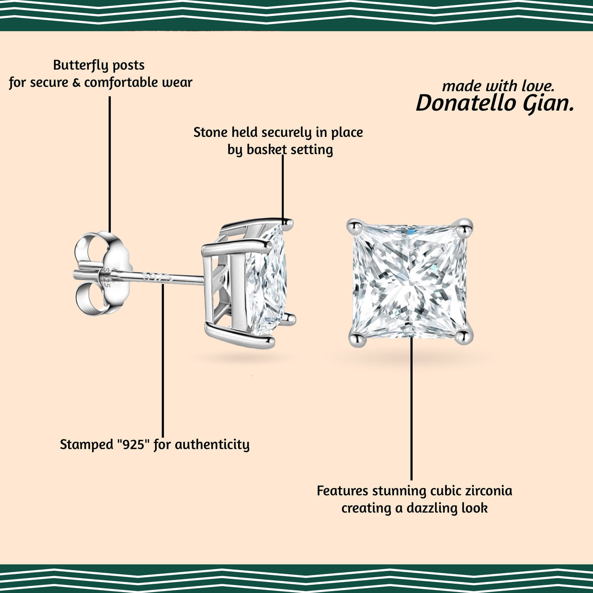 Composite Princess-Cut Cubic Zirconia Stud Earrings In Sterling Silver - Foto 2