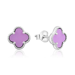 Sterling Silver Purple Clover Studs