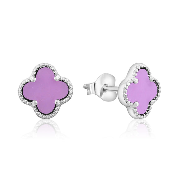 Sterling Silver Purple Clover Studs