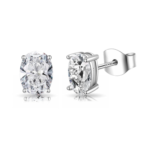 2 CTTW Sterling Silver Oval Cut Simulated Diamond Studs