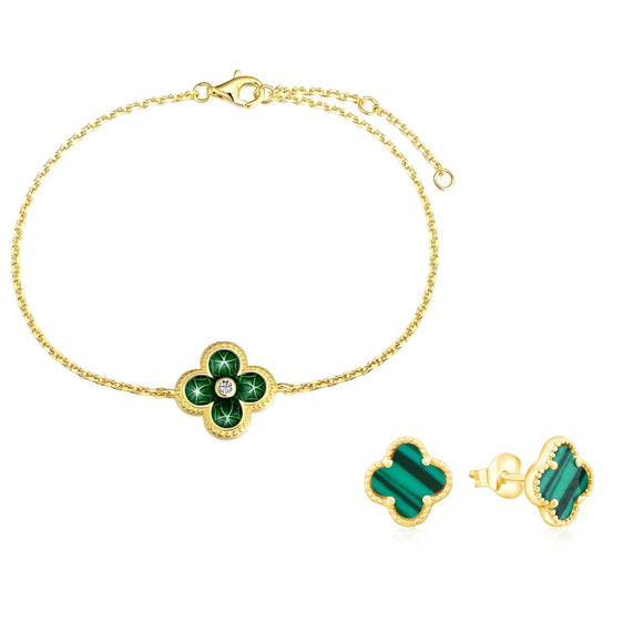 Green Clover Bracelet And Earrings Set