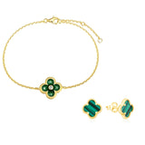 Green Clover Bracelet And Earrings Set