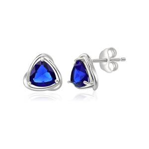 Sterling Silver Trillion Cut Twisted Halo Sapphire Studs