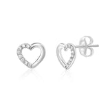 Solid 925 Sterling Silver Pave Heart Studs