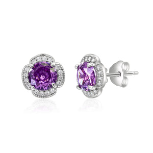 925 Sterling Silver Amethyst Halo Studs