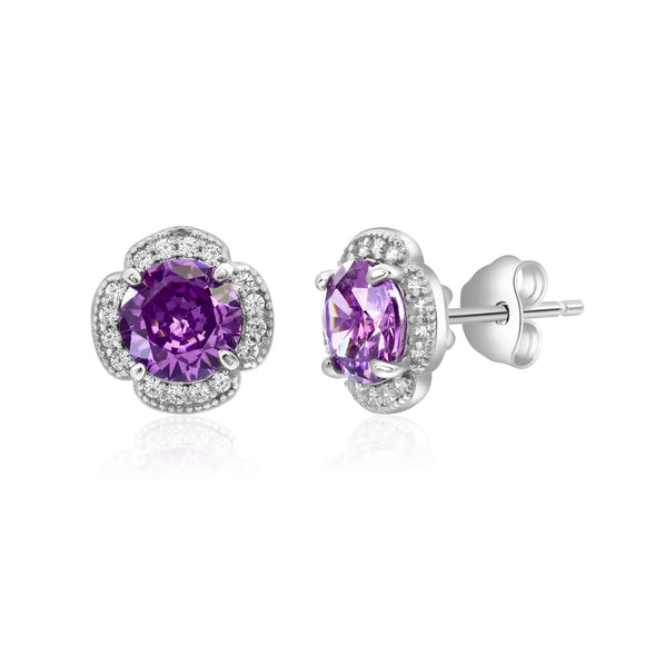 925 Sterling Silver Amethyst Halo Studs