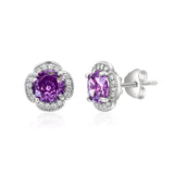 925 Sterling Silver Amethyst Halo Studs