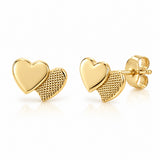 14K Yellow Gold Double Heart Stud Earrings