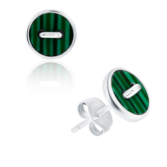Sterling Silver Malachite Button Earrings