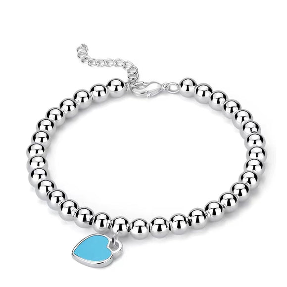 Blue Onyx Beaded Heart Charm Bracelet