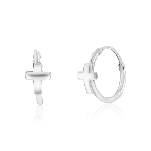 Sterling Silver Mini Cross Huggies