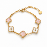 Pink & White Mother Of Pearl Clover Bracelet