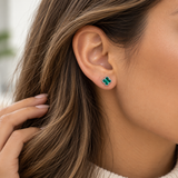Donatello Gian Solid 925 Sterling Silver Green Clover Studs