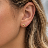 14K Yellow Gold Double Heart Stud Earrings