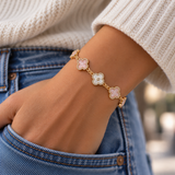 Pink & White Mother Of Pearl Clover Bracelet