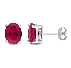 Oval Simulated Ruby Stud Earrings