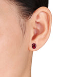 Oval Simulated Ruby Stud Earrings