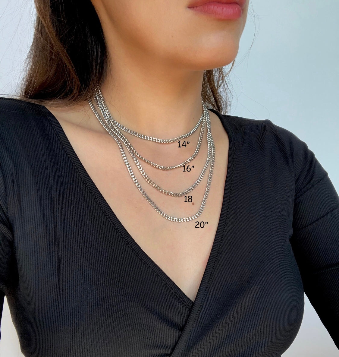 Genuine Italian Sterling Silver Curb Link Chain Necklace - 925 Silver, All Lengths