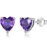 Solid Sterling Silver Created Gemstone Heart Stud Earrings - 8 Colors