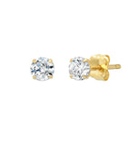Solid 14K Yellow Gold 4mm Round Cut Crystal Studs