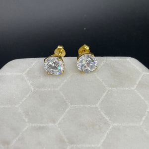 14K Gold Flashed Solid Sterling Silver Large White Topaz Studs