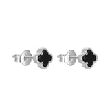 Donatello Gian Solid 925 Sterling Silver Black Onyx Clover Studs