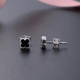 Donatello Gian Solid 925 Sterling Silver Black Onyx Clover Studs