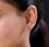 925 Sterling Silver Genuine Tanzanite Gemstone Trillion Cut Earrings