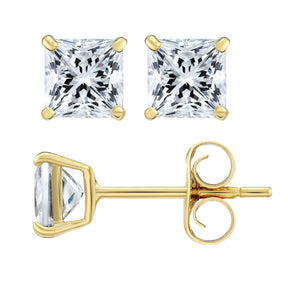 14K Yellow Gold 4mm Square Cut Crystal Studs