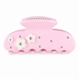 Pink Floral Rhinestone Hair Claw Clip