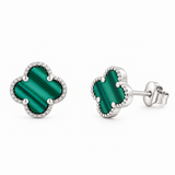 Donatello Gian Solid 925 Sterling Silver Green Clover Studs