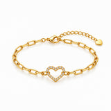 Gold-tone Crystal Heart Link Bracelet