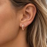 Sterling Silver Rose Crystal Huggie Earrings