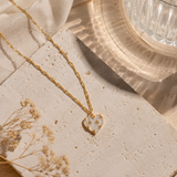Gold-Tone Mother of Pearl Fleur Heart Necklace
