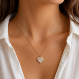 Gold-Tone Mother of Pearl Fleur Heart Necklace