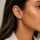 Sterling Silver Emerald Cut Halo Studs