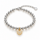 Two-Tone Beaded Pavé Crystal Heart Charm Bracelet