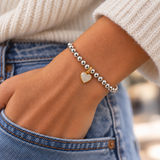 Two-Tone Beaded Pavé Crystal Heart Charm Bracelet