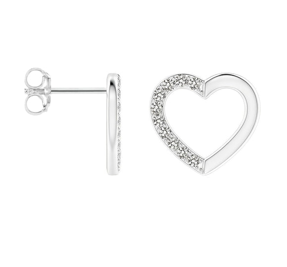 Solid 925 Sterling Silver Pave Heart Studs