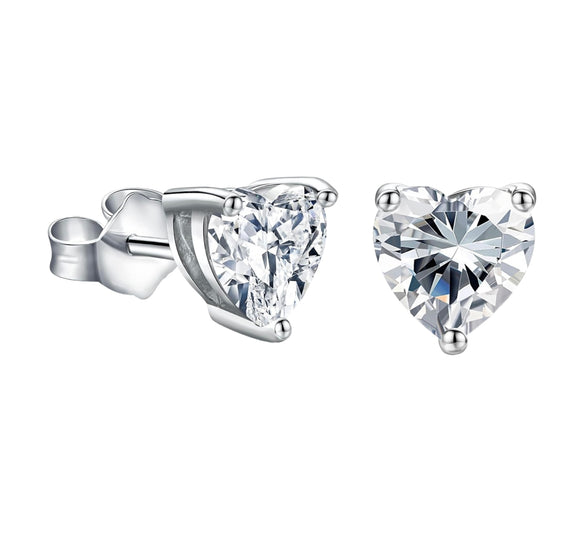 Sterling Silver Heart Moissanite Studs