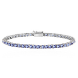 Tanzanite Jewelry Bundle: Solid 925 Sterling Silver Round Tanzanite Studs Earrings, 14K White Gold Plated Round Tanzanite Tennis Bracelet