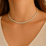 Gold-Flashed Round Crystal Tennis Necklace