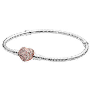 Micro Pave Crystal Rose Gold Heart Charm Bracelet