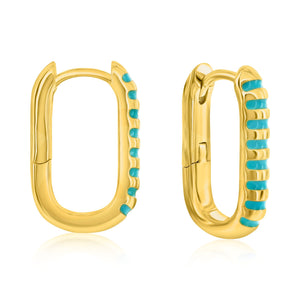 "Turquoise Striped" Gold Hoop Earrings