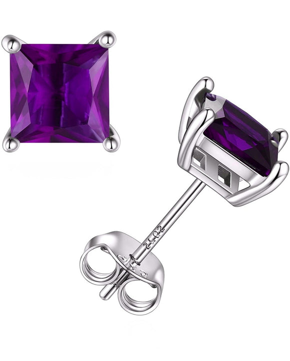 Solid 925 Sterling Silver Amethyst Stud Earrings