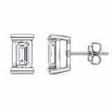 Sterling Silver Emerald-Cut Bar Set Studs